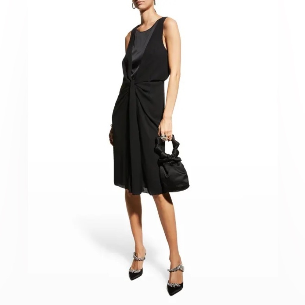Emporio Armani Mixed Media Drape-Front Cocktail Dress Black Size 48 NWT
